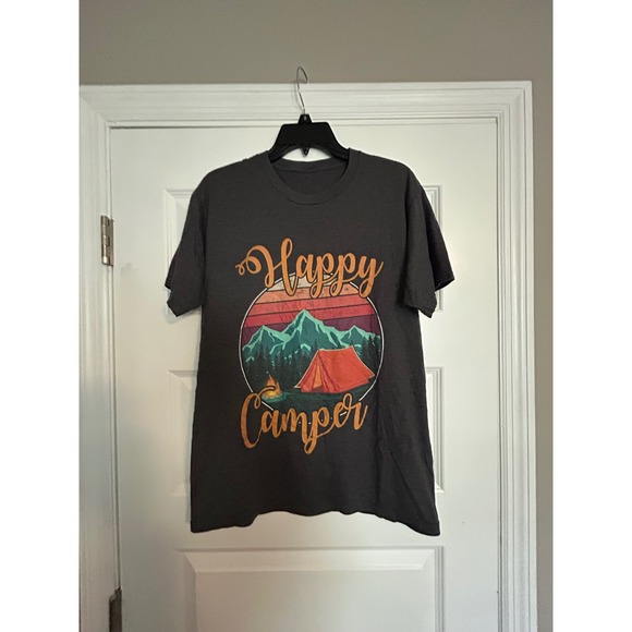 Unbranded Other - Happy Camper Graphic T-Shirt Charcoal Gray Outdoor Nature Camping Tee Mens Med